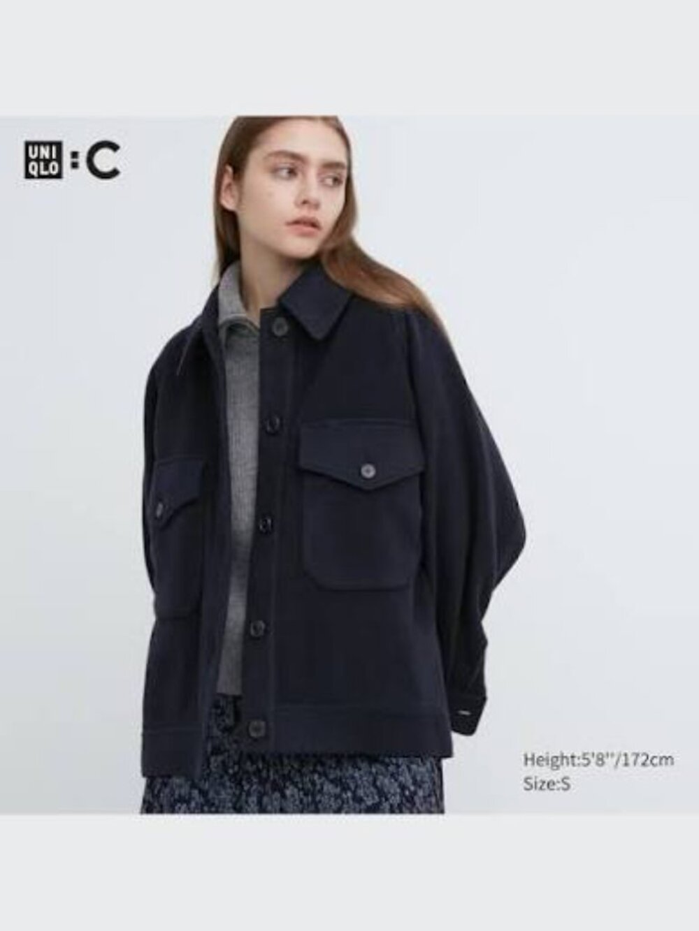 UNIQLO : C Navy Wool Blend Oversized Shirt Jacket Medium